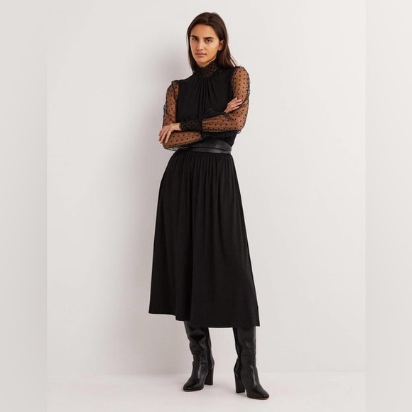 NWT Boden Black Polka Dot Tulle Sleeve Midi Party Dress Size US 6R - Picture 4 of 8